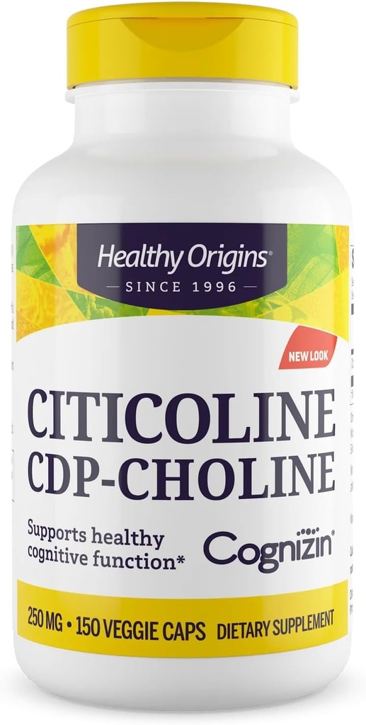 Origines saines Cognizin (citicoline), 250 mg - Supplément Cerveau pour mémoire avec Citicoline CDP Choline - Supplément sans OGM, végétalien et sans gluten - 150 gélules de Veggie