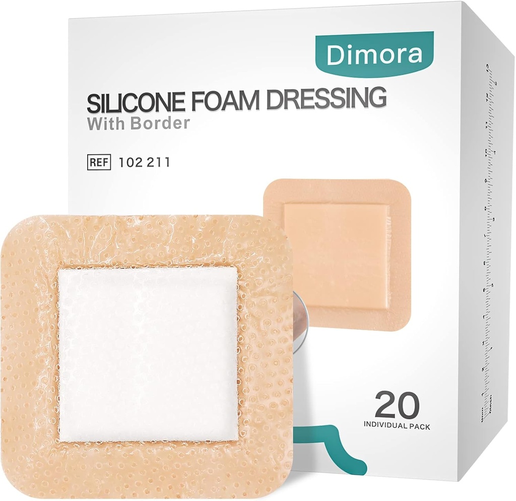 Dimora Silikone Foam Drezsing su sienos 20 Pack Adendly 4 "x4" Vandeniui atsparus Wound Drezsing Bandage for Wound Care