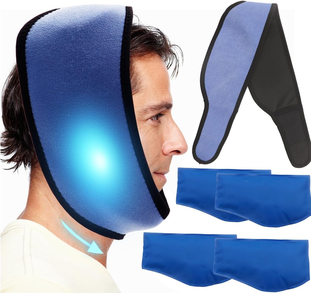 Generic Face Ice Pack עבור Jaw, Toothache Ice Pack Cold Compress for Head and Chin, Reusable Hot or Cold Gel Packs Pain הקלה עבור TMJ, ניתוח אוראלי ופנימי, Implants שיניים (1 Wrap + 4 Ice Pack)