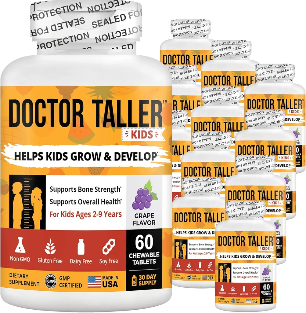 NuBest Doctor Taller Kids with Multivitamins, Multimineral, Calcium Chewable Tablets, Calcium Supplement for Kids Ages 2 to 9 - Grape Flavor - Helps Kids Healthy - 12 Pack