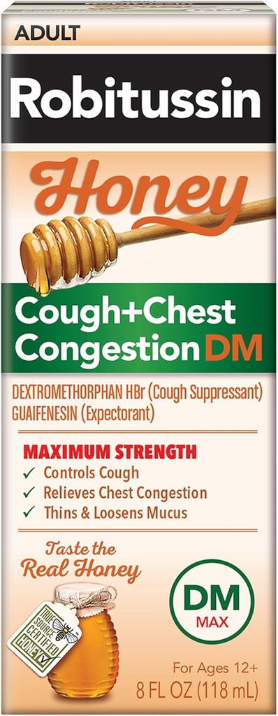 Robitussin Honey DM Max Cough Plus Congesition, Công thức trưởng thành - 8 Fl Oz.