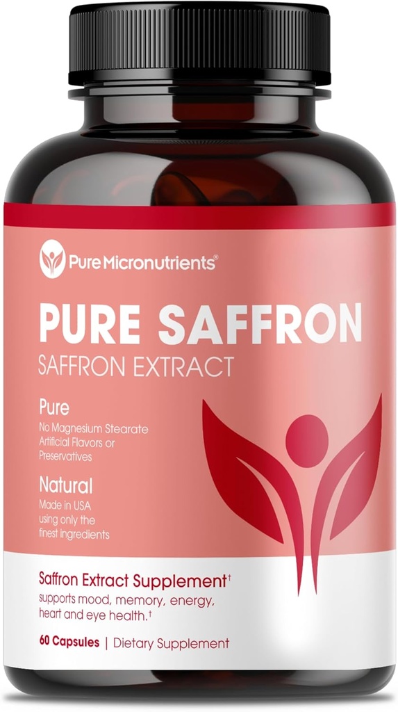 Suplemen Saffron - 100% Saffron Pure Extract Capsules - Boost Energy & Mood, Dukung Kesehatan Mata & Heart