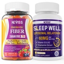 NEVISS Prebiotic Fiber 7G Gummies for Adults + Melatonin 60mg for Adults Bundle