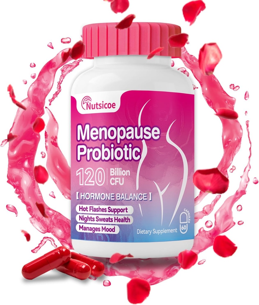 Supplément à la ménopause pour les femmes - Probiotiques pour l'équilibre du pH de 120 milliards d'UFC - Probiotiques tout-naturels pour les éclairs chauds, les sueurs nocturnes, les swings d'humeur et l'équilibre hormonal - 60 capsules