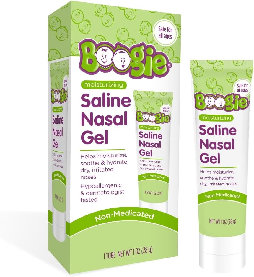 Boogie Saline Nasal Gel, Made with Aloe and Istonic Saline, Soothes and Hydrates Dry or Iritated Noses, Unscented, Pack of 1