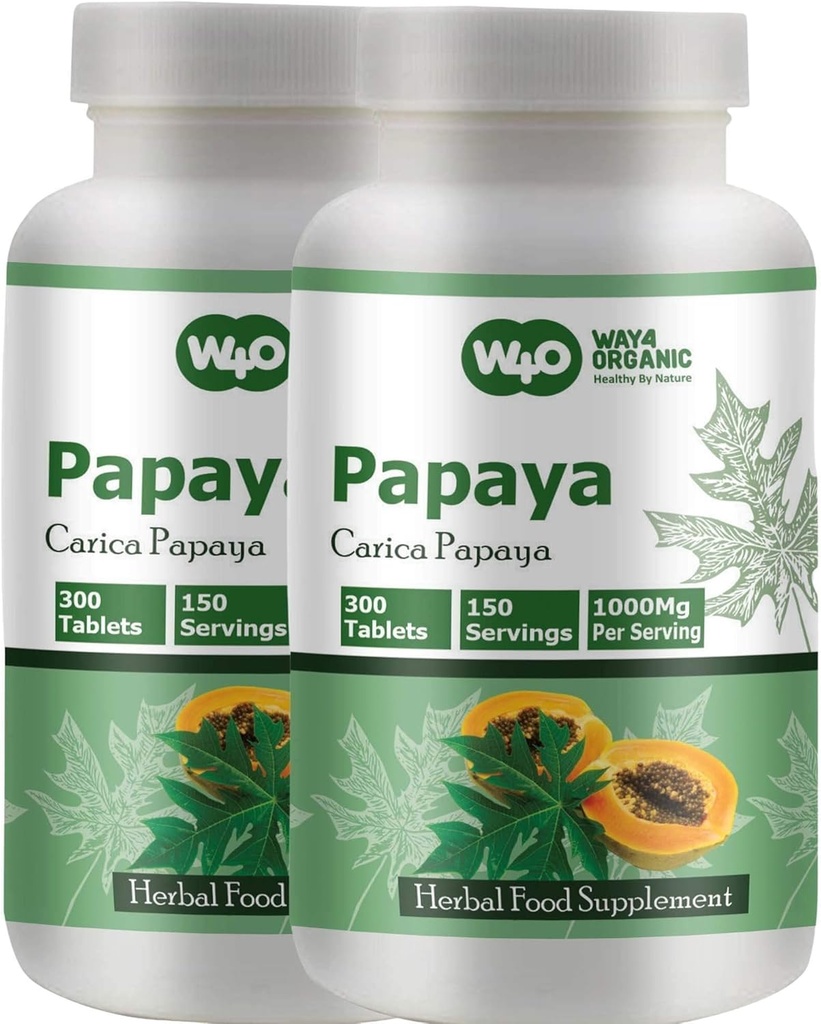 Papaya Leaf Extract Kapsule (tablety) - 300 pilulky, 150 Servings, 1000 mg, podporuje Doštičková imunita a trávenie* (balenie 2)