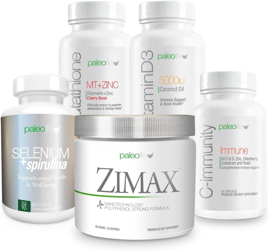 Premium Maximum Defense Value Kit: This 5 Premium Additions and Vitamins kit Включва: Zimax, Selenium + Spirulina, Glutathione MT + Цинк, Витамин D3 и C-Imm.