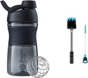 BellerBottle SportMixer Shaker Bottle Perfect for Protein Shakes and Pre Workout, 20Ounce, Black & 2-in-1 Shaker Bottle ו-Strw ניקוי Brush, 1 Pack,Gray