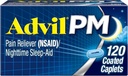 Advil PM Pain Reliever e Nighttime Sleep Aid, Medicina del dolore con Ibuprofene per il sollievo del dolore e il citrato di difenidramina per un aiuto al sonno - 120 Caplets ricoperti