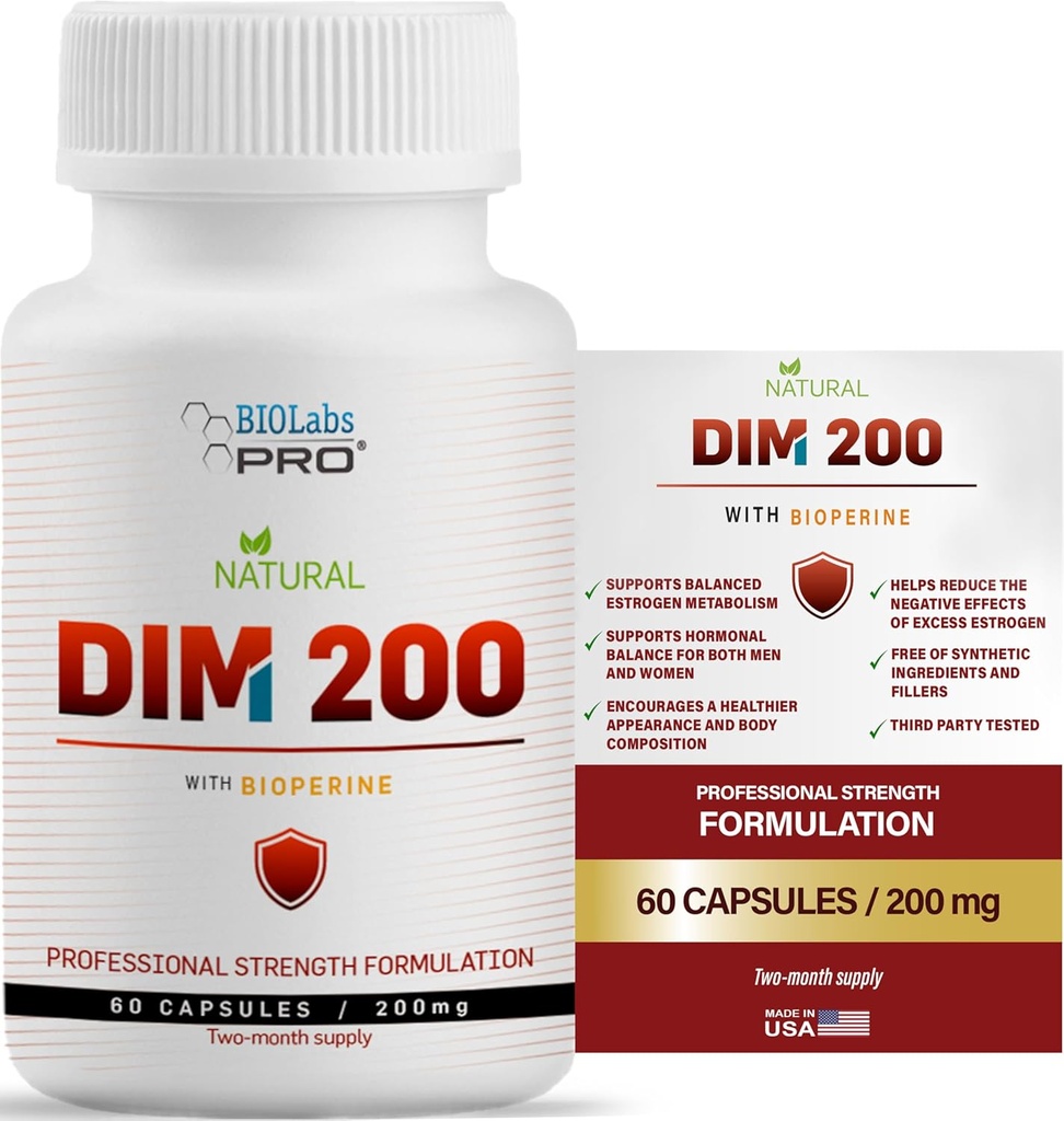 Supplemento DIM per le donne e gli uomini, DIM 200mg Oral Supplemento Equilibrio ormonale, Equilibrio ormone per le donne e gli uomini, Diindolylmethane Gluten Free vegetarian Twist Capsule (60 Caps - 2-Month Alimentazione)