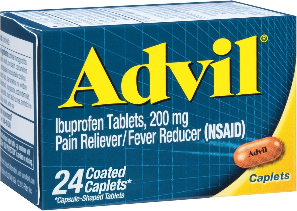 Advil Ibuprofen Coated Caplets Pain Reliever and Fever Reducer 200 Milligram 24Ct