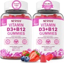 NEVISS 2Pack Vegan D3 + vitamin B12 Gummies, High Potency D3 & 1000 mhMMMMMMylated B12, vitamin D3 và B12 cho người trưởng thành, hỗ trợ xương khỏe mạnh, Immune & Eat, 120 Count