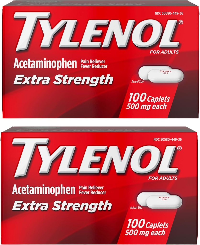 Tylenol Extra Strength Pain Reliever och Fever Reducer Caplets, 500 mg Acetaminophen, smärtlindring piller för huvudvärk, Backache, Toothache och mindre artrit smärtlindring, 200 greve