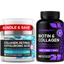 SimplyVital Biotin, Collagen & Retinol Bundle - 5000mcg Biotin haj, bőr és köröm + Anti-Aging Retinol & Hyaluronic Acid Cream Face, Neck & Décolleté - Készült USA