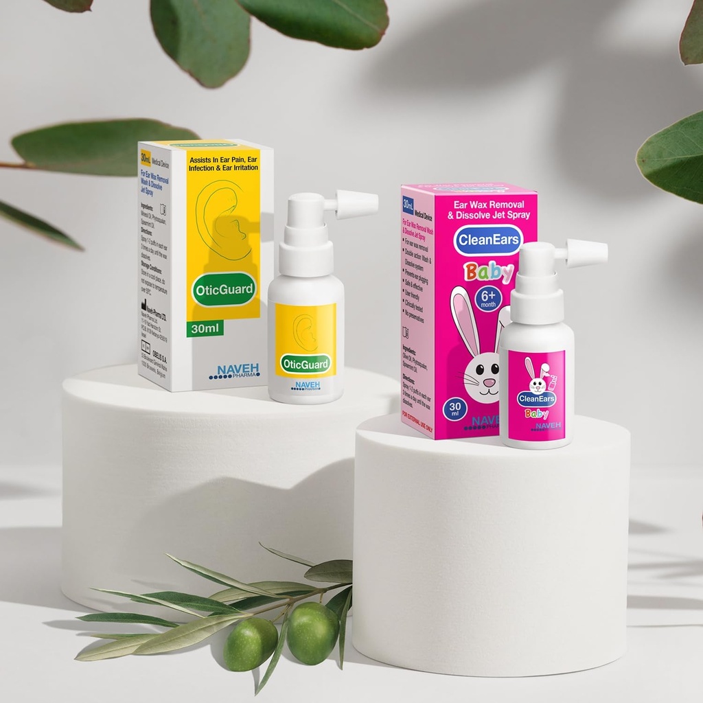 NAVEH PHARMA Curvears Baby Earwax พ่นสเปรย์ 1 FI Oz + 1 ยูนิตของ NAVH PARMA PARMA Original Earphic Earphors 1 FIOS.