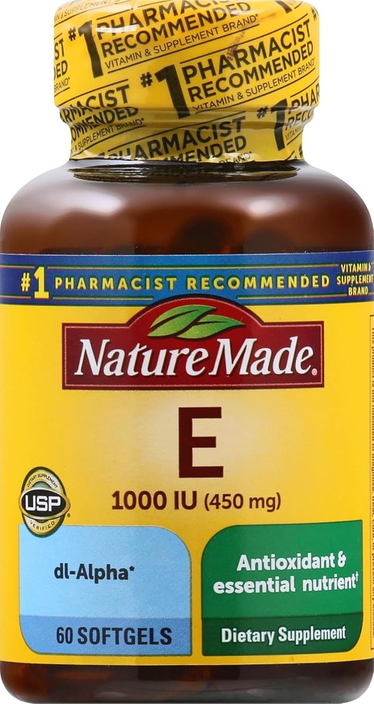 Made Vitamin E 450 mg (1000 IU) dl- Alpha Softgels, 60 Count for Antioxidant Support (Packaging May Vary)