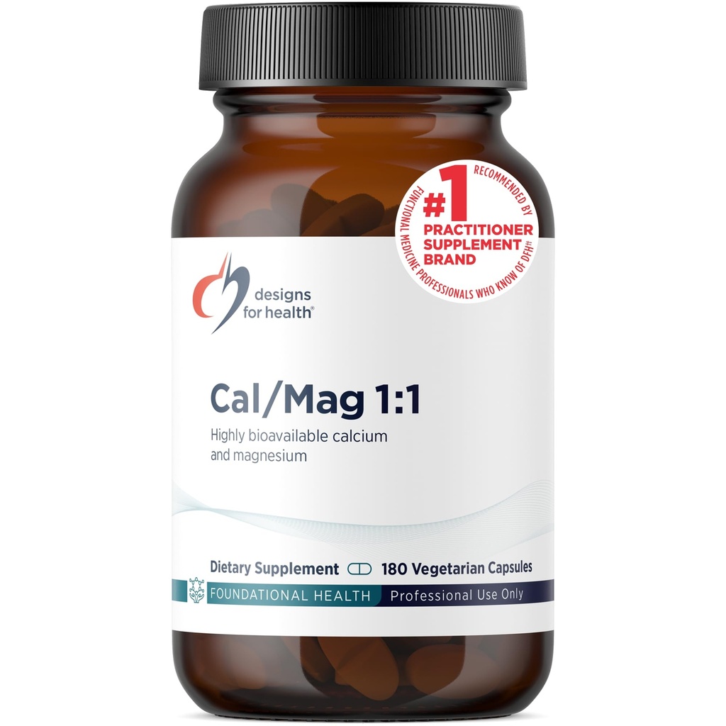 Designs for Health Cal/Mag 1:1-200mg Chelated Magnesium Malate + 200mg Calcium Malate Supplement - Non-GMO, Highly Absorbable Bone Support Nutrients (180 Capsules)