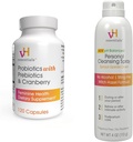 vH essentials Probiotics with Prebiotics and Cranberry Feminine Health Supplement - 120 Capsules and Personal Cleansing Spray Bundle