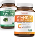 Super Verdes e Vitamina C (1-mês de abastecimento) Verdes & C Pacote de Synergy de Super Verdes Orgânicos Pó - Superalimento completo (60 Cápsulas) & e Vitamina C Imune Suporte (60 Caps Vegetarianos) (Non-GMO)