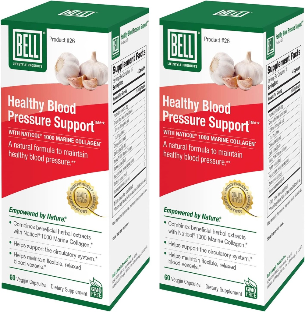 Bell Healthy Blood Pressure Support TM Single Blend - Natural Blend of Green Coffee Bean Extracto, Garlic & Celery Extracto de presión arterial - 2 Pack de 60 cápsulas cada un, Vegan, Non-GMO