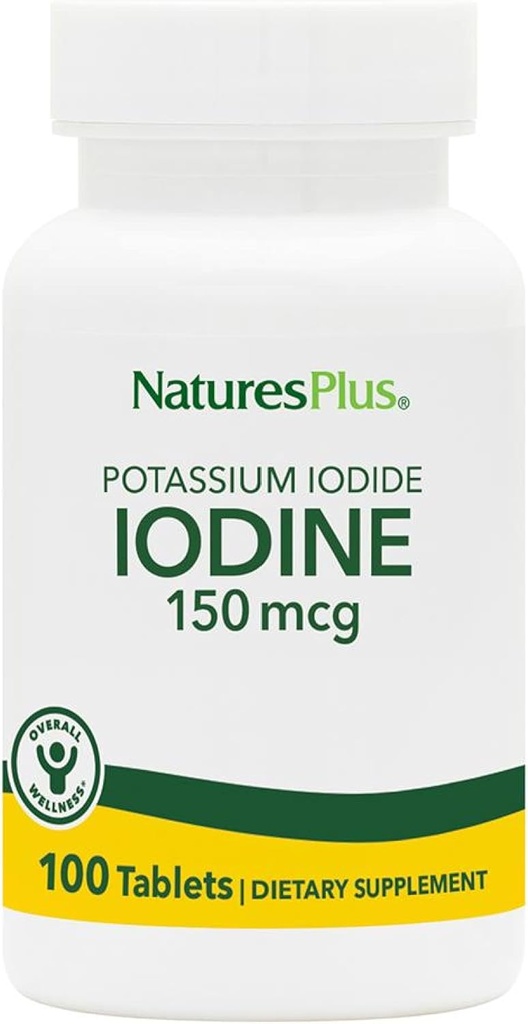 NaturesPlus Potasium Iodide - 150 mcg, 100 Vegan Tablet - Thyroid Support, Support Respiratory Health - Vegetarian, Gluten Free - 100 Servis