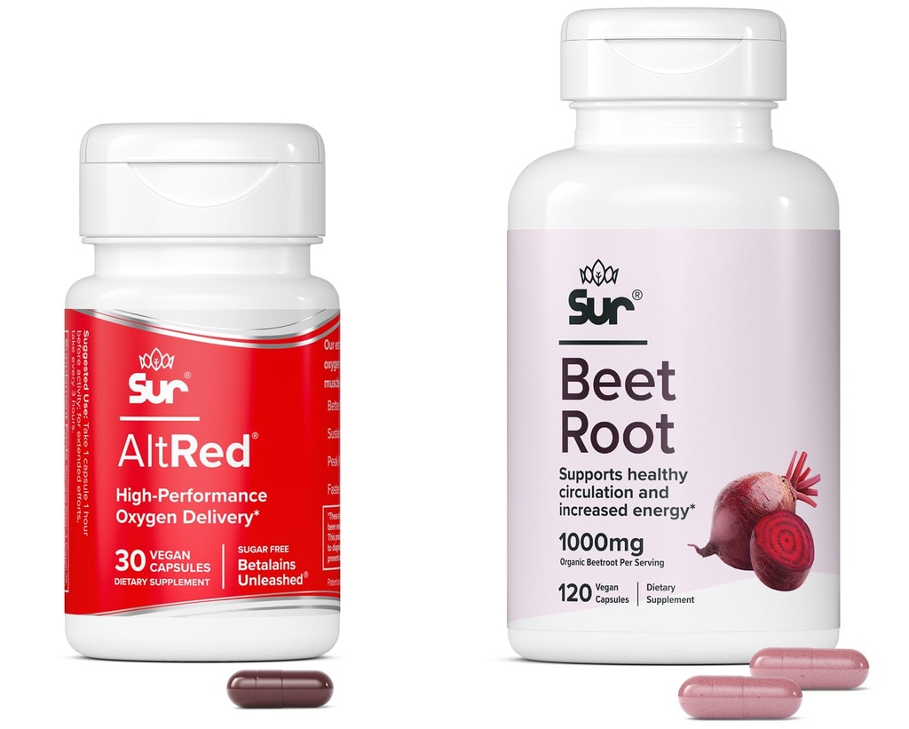 Sur Beet Root Capsules for Muscle Recovery and Sports Nutrition and Sur Organic Beet Root Capsules Bundle