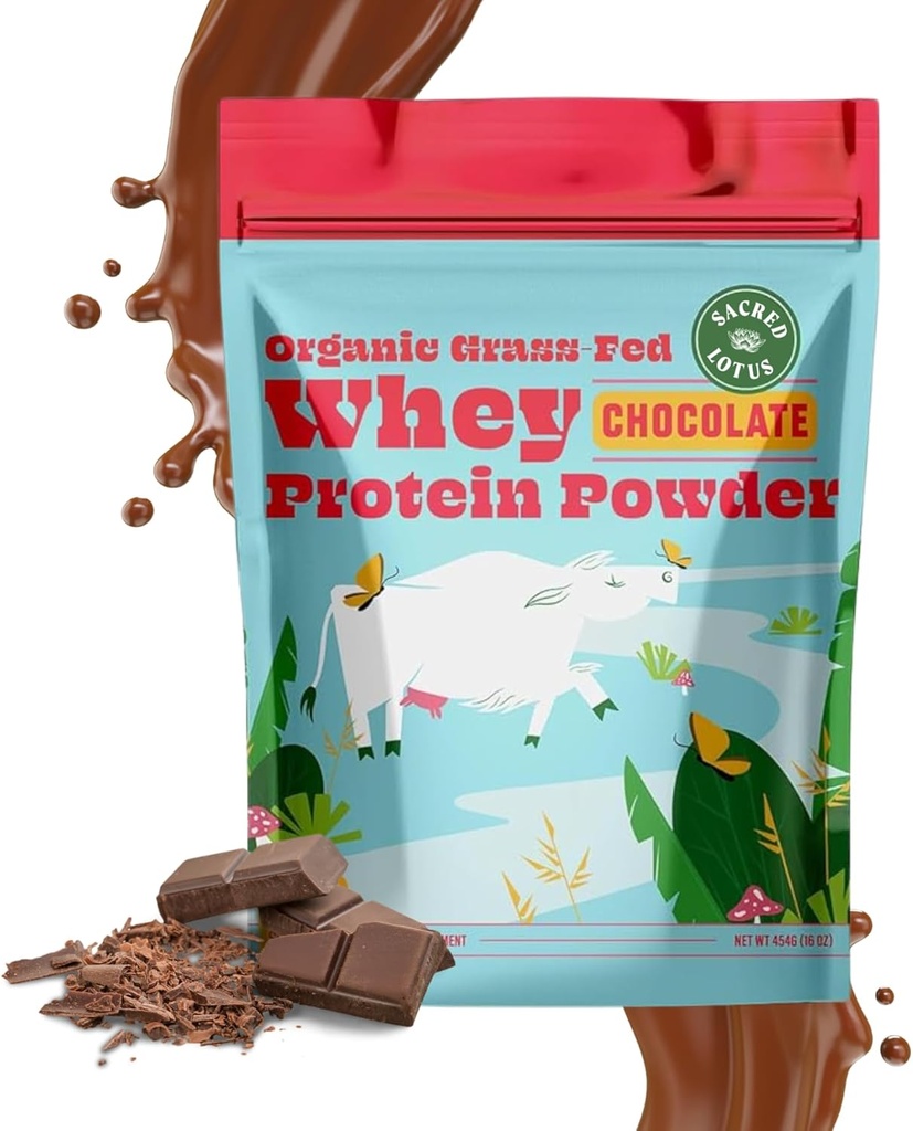 SunLife Organics Grass Fed Whey Protein Powder Chocolate | 100% Organic Protein Powder for Men & Women, Naturally Sweetened with Cacao, Coconut Creamer, and Stevia (16 Oz) 15 Servings