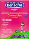 Benadryl Allery Allcy Medical chewables with Diphenhydramine HCI, แผ่นแอนติฮิสตินสําหรับเด็กที่เคี้ยวได้ สําหรับบรรเทาอาการประสาทหลอนเช่น Snizing & Itchyye, Grap Favor 20c.