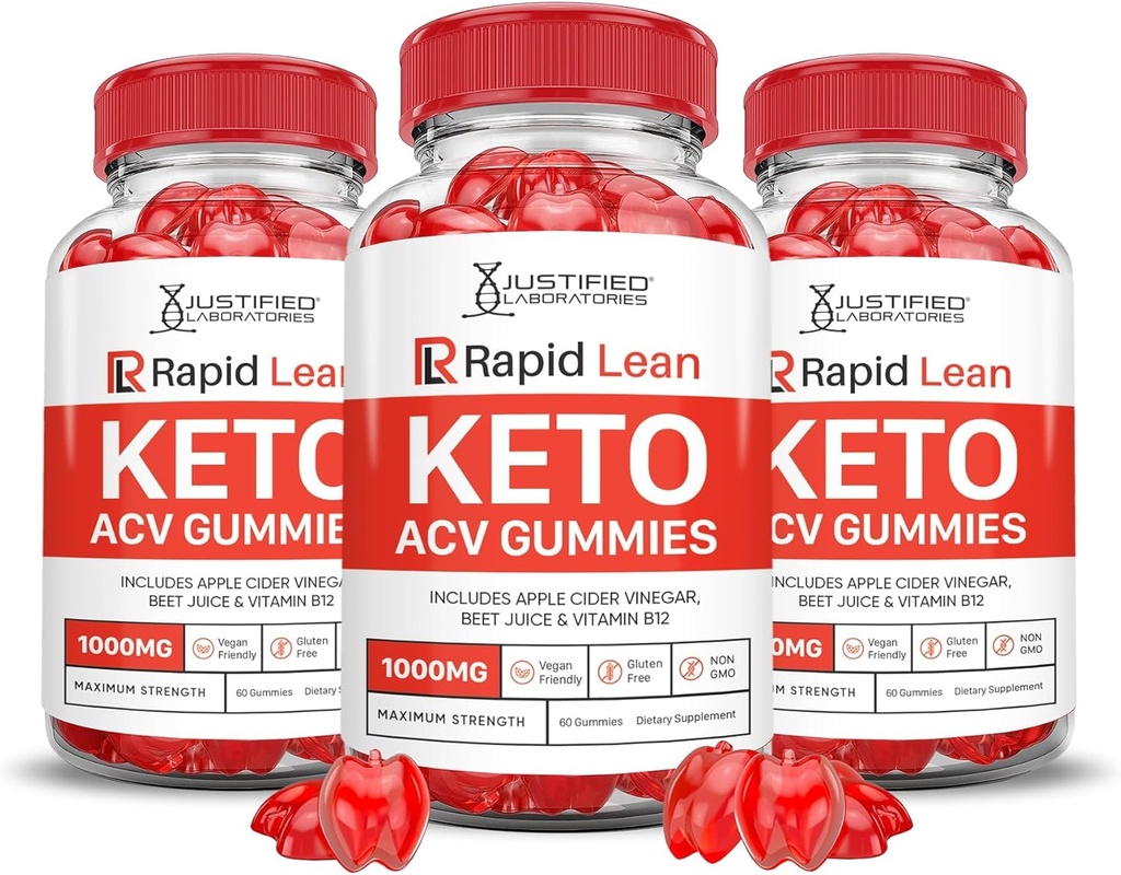Laboratoires justifiés (3 pack Rapid Lean Keto ACV Advanced Formula 1000MG Keto Gummies vinaigre de cidre de pomme formulé avec jus de betterave de grenade poudre B12 végétalien non OGM 180 Gummies