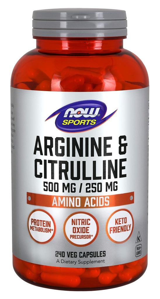NOW Foods - Arginine 500mg & Citrulline 250mg Amino Acids - 240 Vegetable Capsule(s)