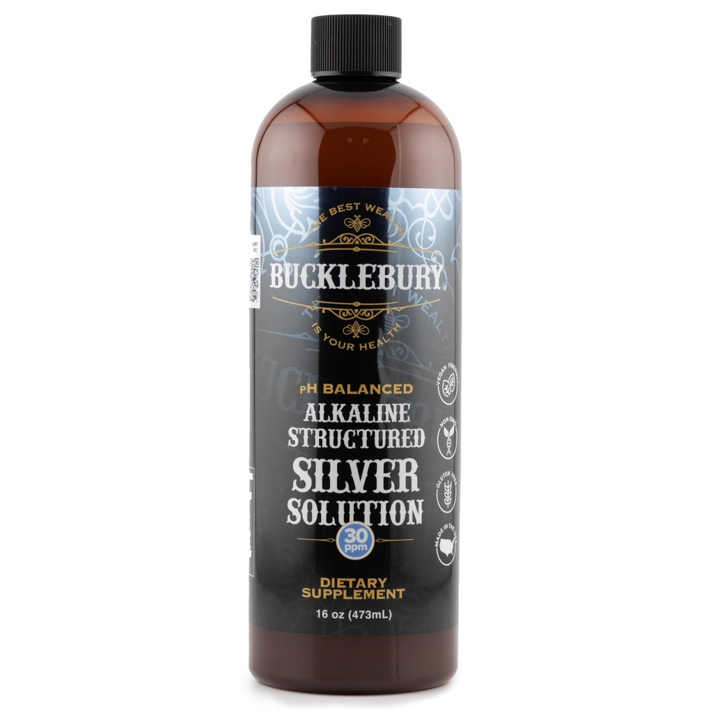 Bucklebury Silver Solution Liquid 30ppm - pH Balanced Natural Alkaline Structured Colloidal Silver Liquid for Immune Support & Overall Health - Gluten Free Colloidal Drops for Adults & Pets - 16 Oz