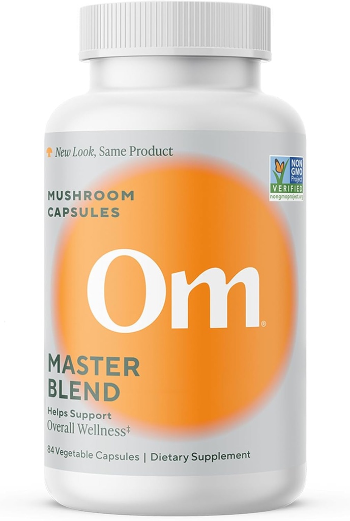 Om Master Blend Mushroom Capsules - органическая добавка для грибов с 10 грибами и ашвагандхой - поддержка иммунитета, здоровье кишечника и снятие стресса, 84 графа (28 сервий)
