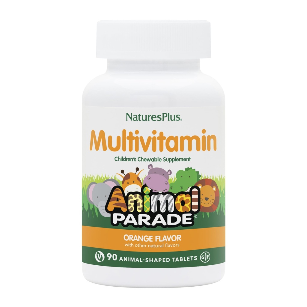NaturesPlus Animal Parade Children's Chewable Multivitamin - Orange Flavor - 90 Animal-Shaped Tablets - Promotes Health & Well-Being - Vegetarian, Gluten Free - 45 Servings