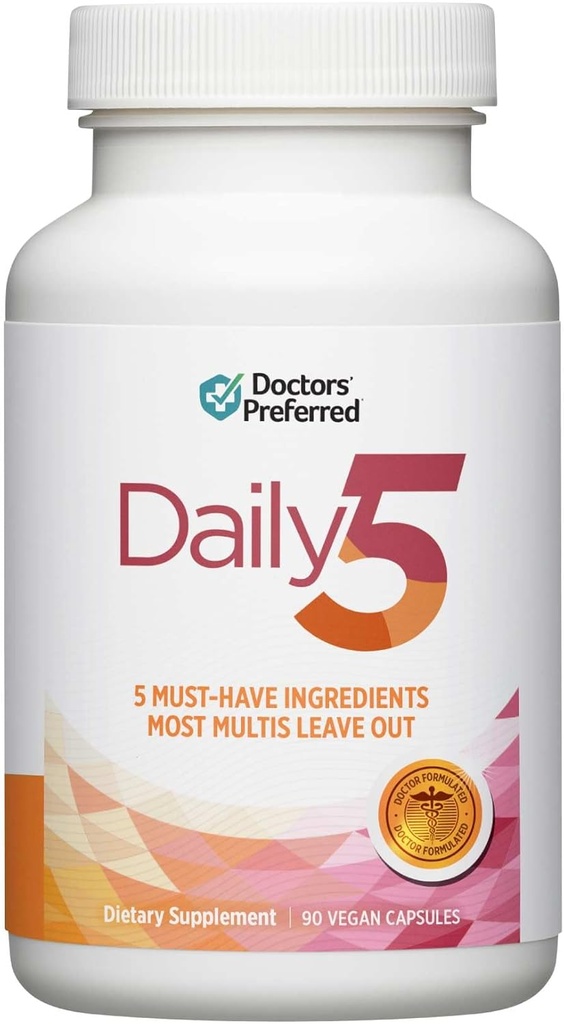 DOCTOREN' PREFERRED Daily5 Multivitamin für Frauen und Männer, Klinisch validierte Inhaltsstoffe, Herz, Gelenke, Zirkulation, 90 Vegan Kapseln