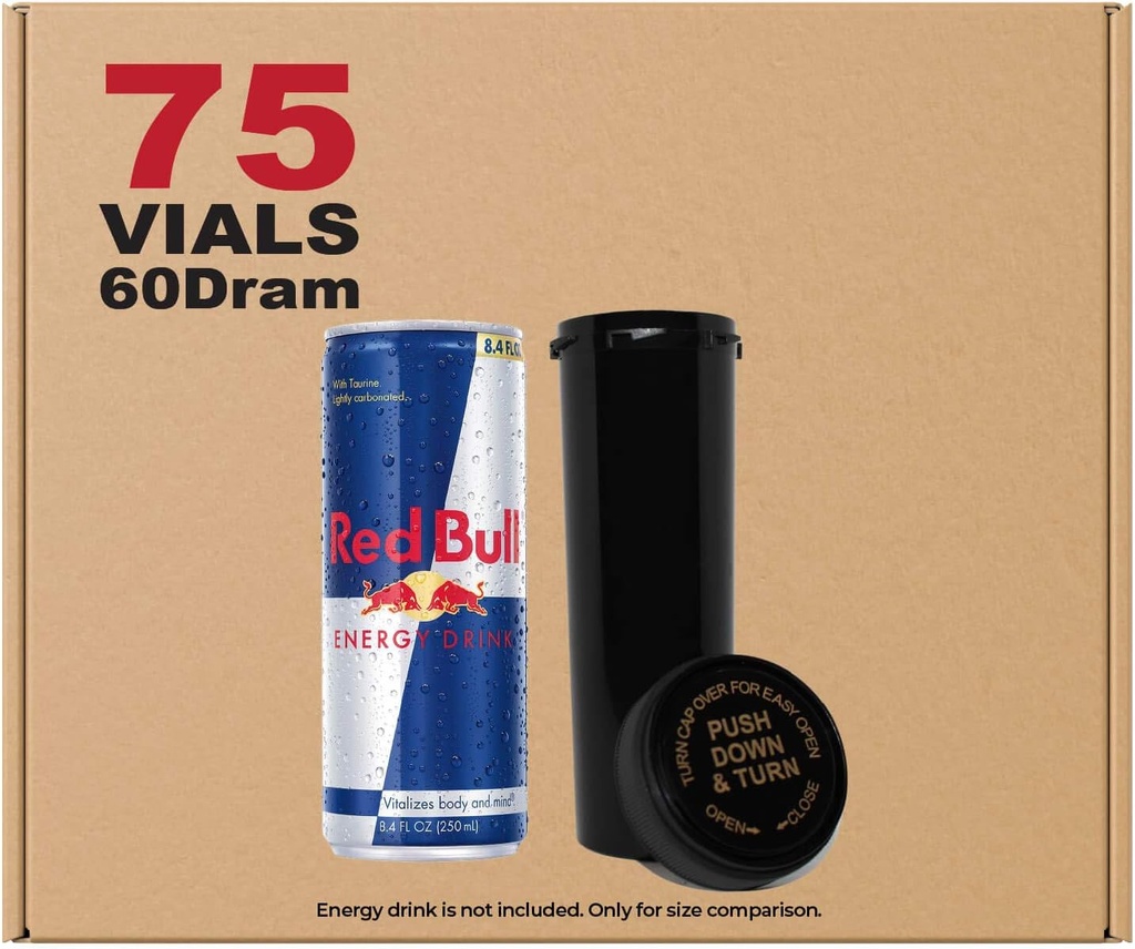 W Gallery 75 Black 60 Dram Reversible Cap - Airtight s'ha de fer una olor a prova Vials - Plàstics de puntuació mèdica Plàstics per a Pils Herbs Flors suplementaris