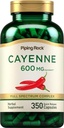 Piping Rock Cayenne Pepper kapsulak | 600mg | 350 Count | Kontzentratu Erauzketa gehigarria | Ez-GMO, Gluten Free