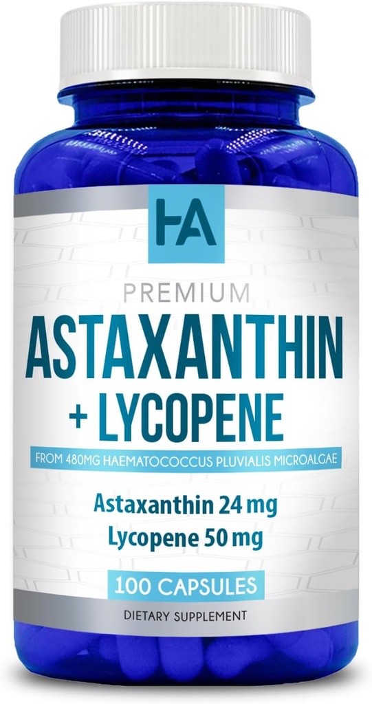 Astaxanthin y Lycopene Suplemento ← Lycopene 50mg Plus Astaxanthin 24mg Carotenoides Suplemento para la atención de la piel de bronce Visión &amp; Apoyo a la salud del corazón ← Vegan " Non-GMO (100 cápsulas vegetarianas)