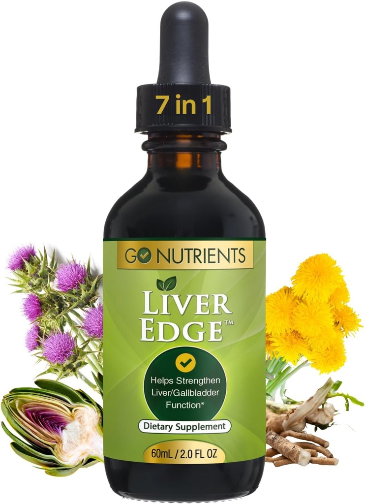 Go Nutrients Liver Edge - Suplemen Thistle Milk untuk Liver Cleanse, Detox & Repair dengan Extract Artichoke for Health & Fatty Liver Dupport, Organic Liquid Drops & Tincture - 2 oz, 48