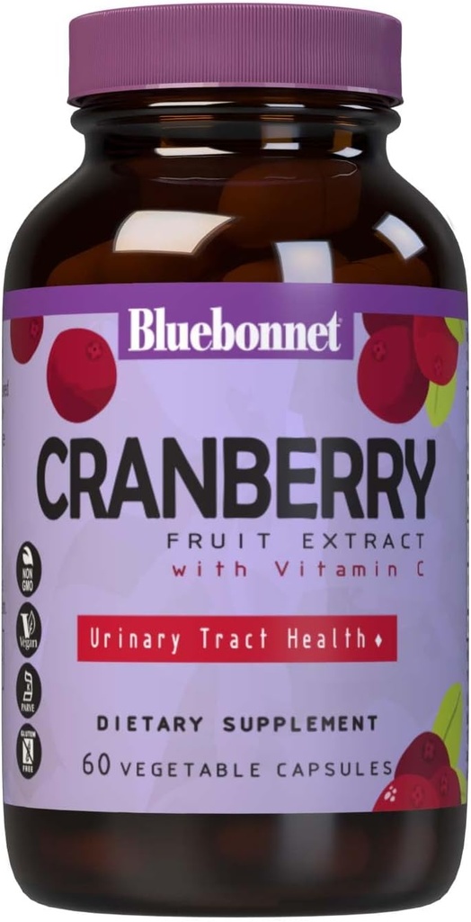 Bluebonnet Nutrition Cranberry Fruit Extract, Urinary Tract Support *, Non- GMO, Kosher- Certified, Vegan, Gluten- Free, Soy- Free, Dairy- Free, 60 Vegetabilske kapsler, 60 Servering