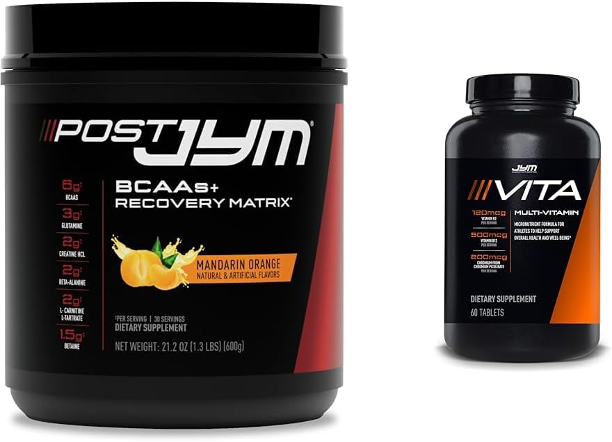 Postar JYM Ativo Matrix Pós-treino com BCAAs, Glutamina & Mais + Vita JYM Esportes Multivitamin para atletas, 60 Tablets