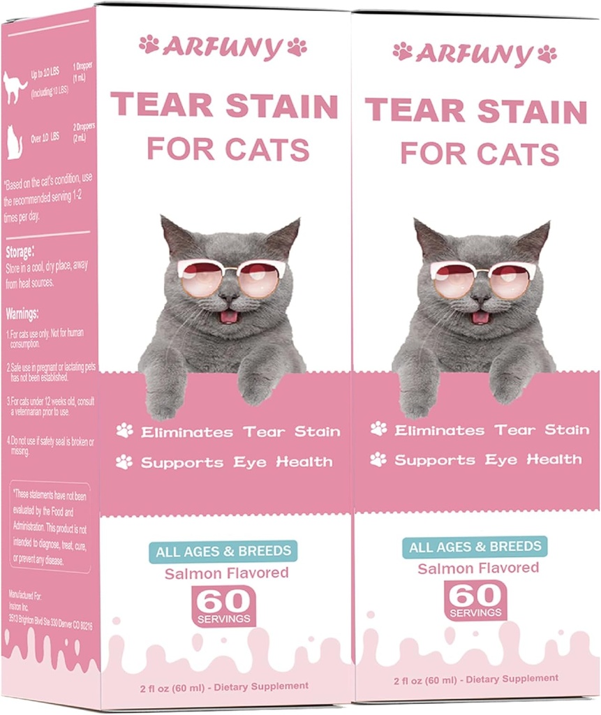 2 Par Tear Stain Supplement for Cat - Prevent and Element Cats Tear Stains - 60ML Cat Tear Smover Drops for Eye Health, Imune System - with Cranberry, Marshmallow & Vitamin - Salmon