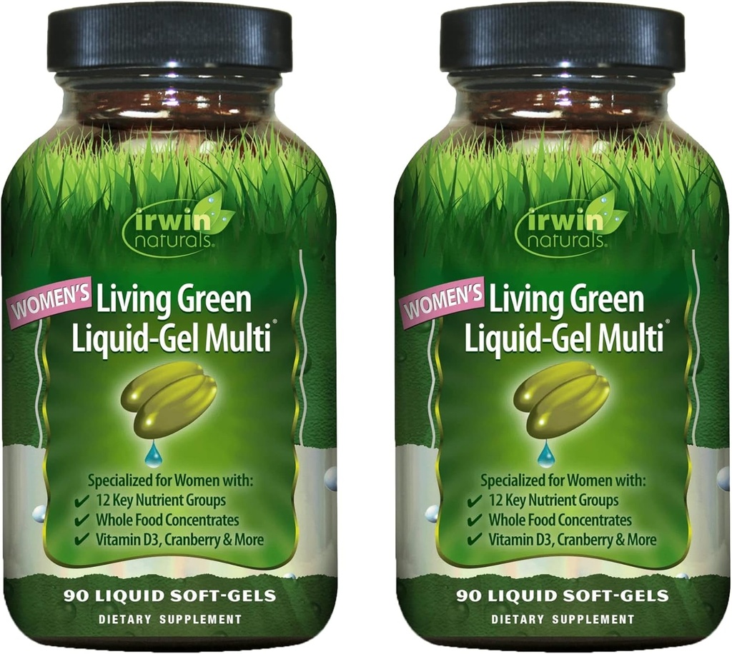 Irwin Naturals Women 's Living Green Liquid- Gel Multi - 120 Liquid Soft- Gels, Pack of 2 - Tartalmazza 70 esszenciális tápanyagok, vitaminok és ásványi anyagok - 80 Total Servings