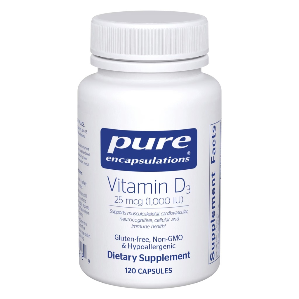 Pure Encapsulations Vitamin D3 25 mcg (1,000 IU) - Supplement to Support Bone, Joint, Breast, Heart, Colon & Immune Health* - with Premium Vitamin D - 120 Capsules