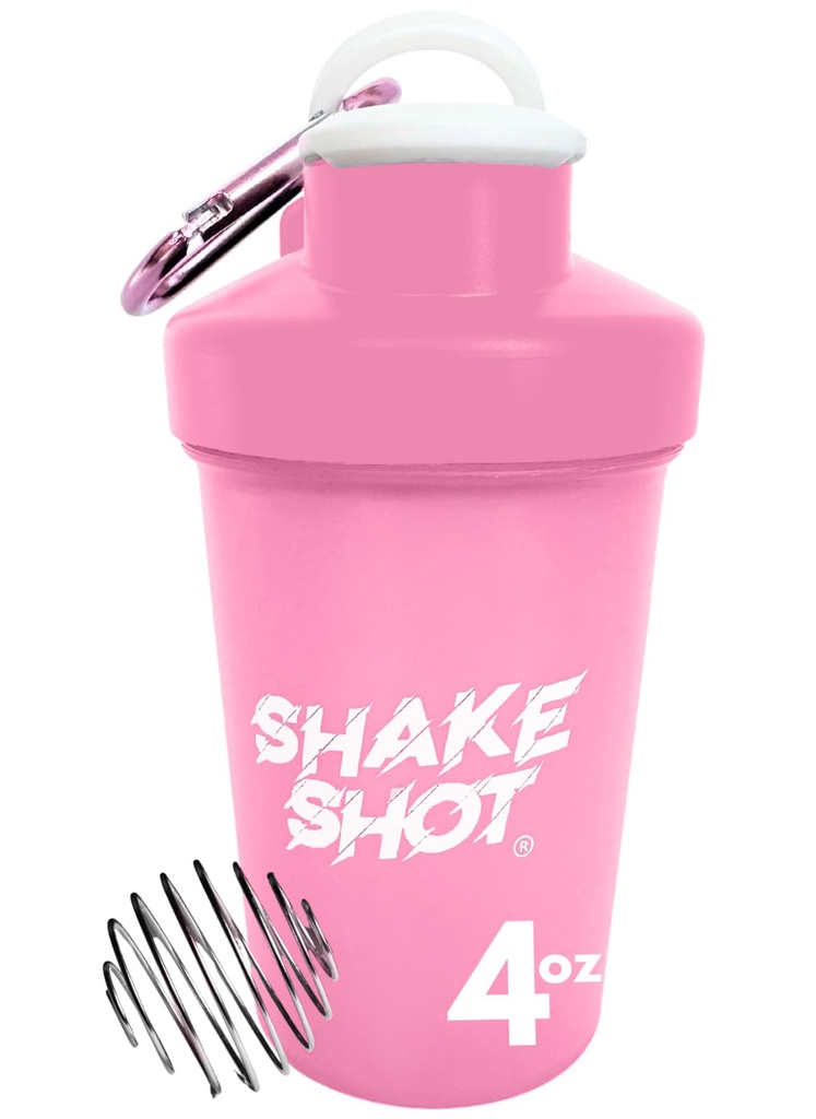 Pink - 4oz Mini Shaker Bottle for Pre Workout, Creatine, Small Scoop Supplements (Not for Protein) Clip & Shaker Ball