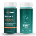 iwi Omega-3 Sport & Brain Omega-3 Bundle, 30 Servings, Vegan Plant-Based Algae Omega 3 with EPA + DHA, Krill & Fish Oil Alternative, No Fishy Aftertaste
