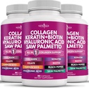 NOVA IDADE Pílulas de colágeno Biotina Queratina Serra Palmetto Ácido Hialurônico- Vitamina E Ácido Fólico Pumpkin Seed HSH- 270 Contagem