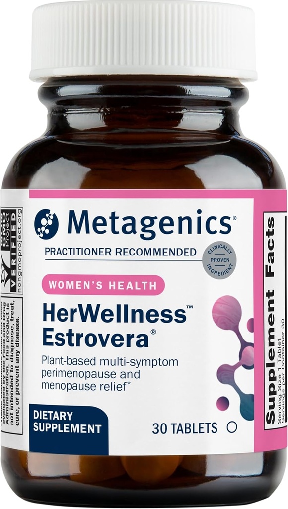 Metagenics HerWellness Estrovera - All-Natural, Hormone-Free Perimenopause " Menopause Support - for Hot Flashes, Menopause Relief, night Sweats - Gluten-Free - Vegetarian - Non-GMO - 30 Tablets