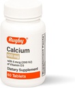 Rugby Calcium 600 mg tabletid vitamiin D3 200IU (5 mcg) - gluteenivaba päevane D-vitamiini toidulisand luu tervise ja kaltsiumi imendumiseks, 60 loend (1 pakend)