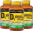 MÀSON NATURAL vitamina D3 25 mcg (1000; IU), Bone & Imne Support, des de l'oli de Fish Liver, 60 Softgels (Pack of 3)