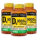MASON NATURAL Vitamin D3 1000 IU (25 mcg) from Fish Liver Oil to Support Normal Bone & Muscle Function, 180-Day Supply, 60 Softgels (Pack of 3)